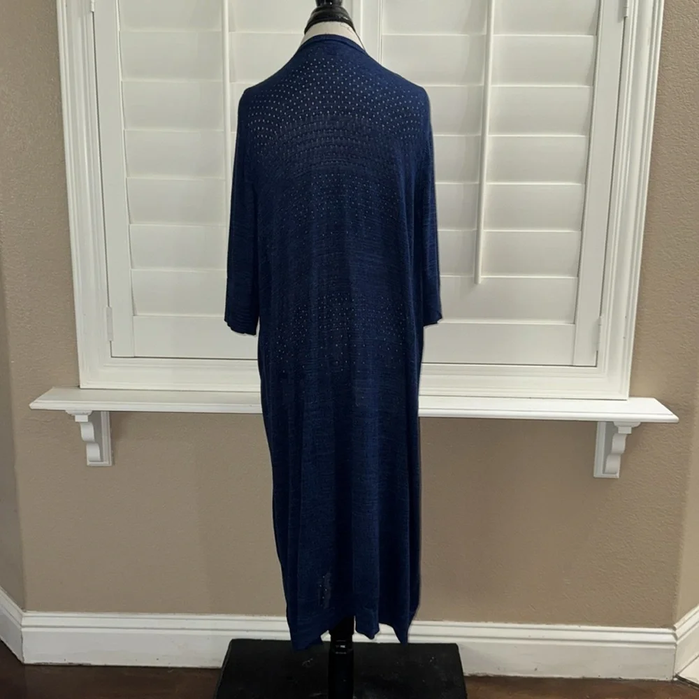 Torrid Space-Dye Duster V-Neck Button-Front Sweater Blue - Picture 9 of 16